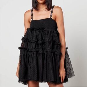 Sister Jane Dream Sofie Black Polka Dot Tiered Tulle Mini Dress
